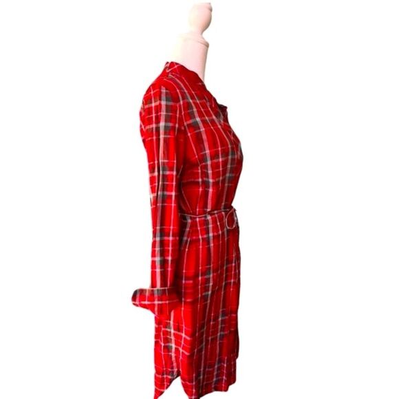 Ralph Lauren Classy Timeless Red Plaid Minimalist Shirt Dress With Belt Size 2 - Picture 5 of 8